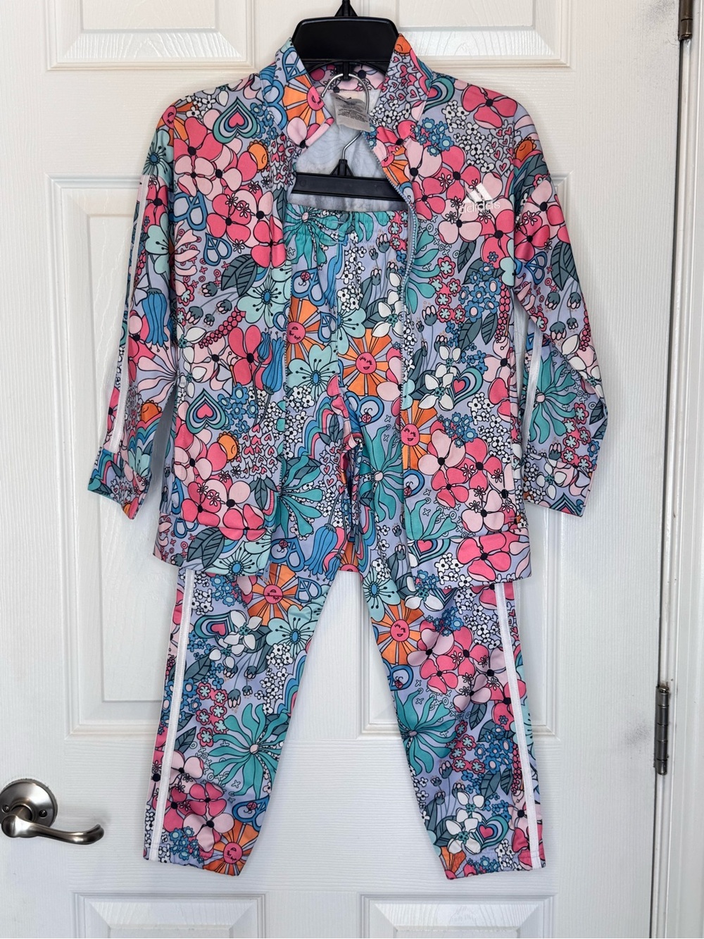 adidas Girls Floral Pink Blue Multi-Color Pajama Set